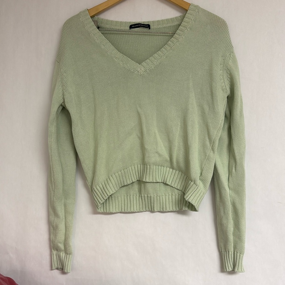 Brandy Melville Pastel Green Knit V Neck Sweater